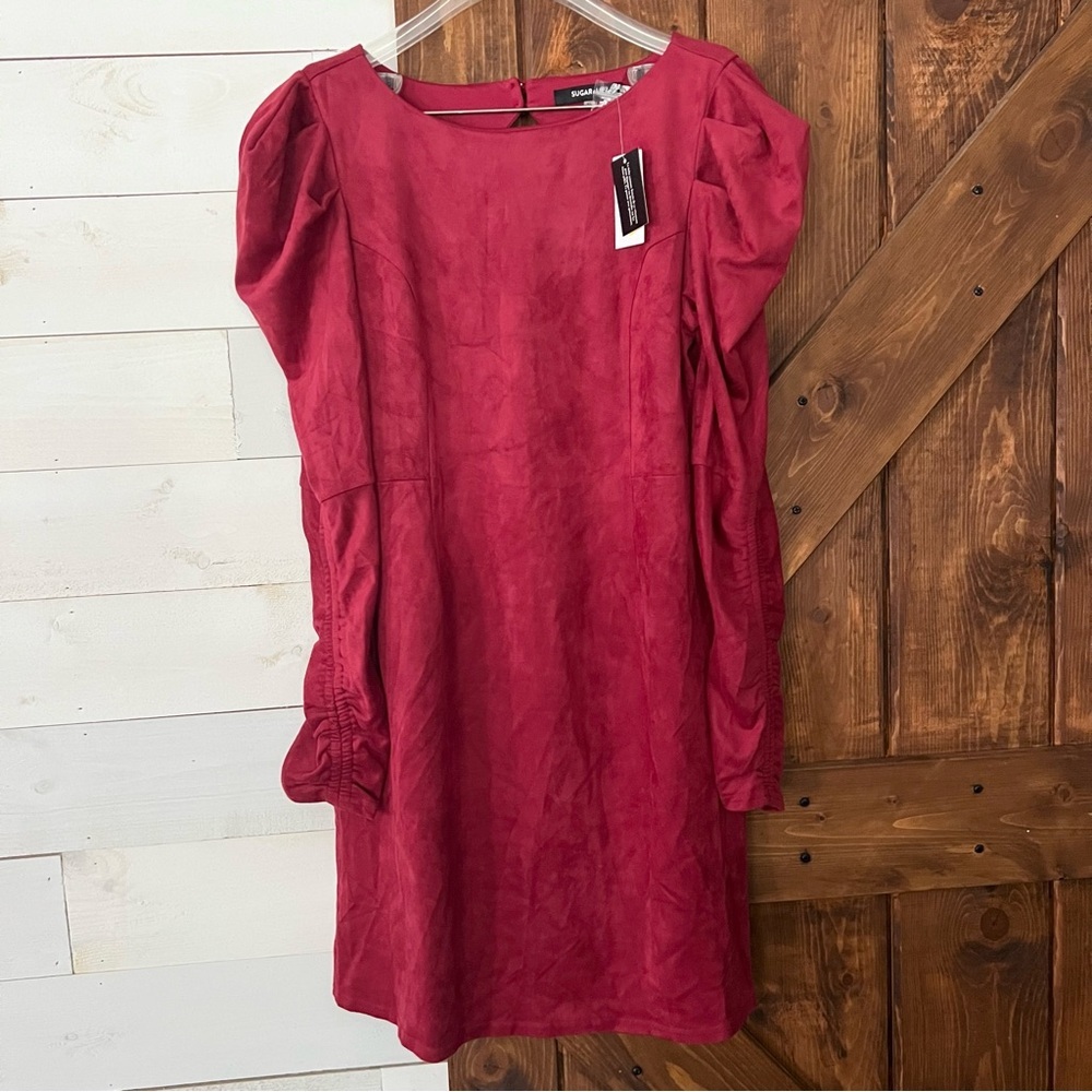 Sugar + Lips‎ Dress Women Size Large Red Faux Suede Long Sleeve NWT